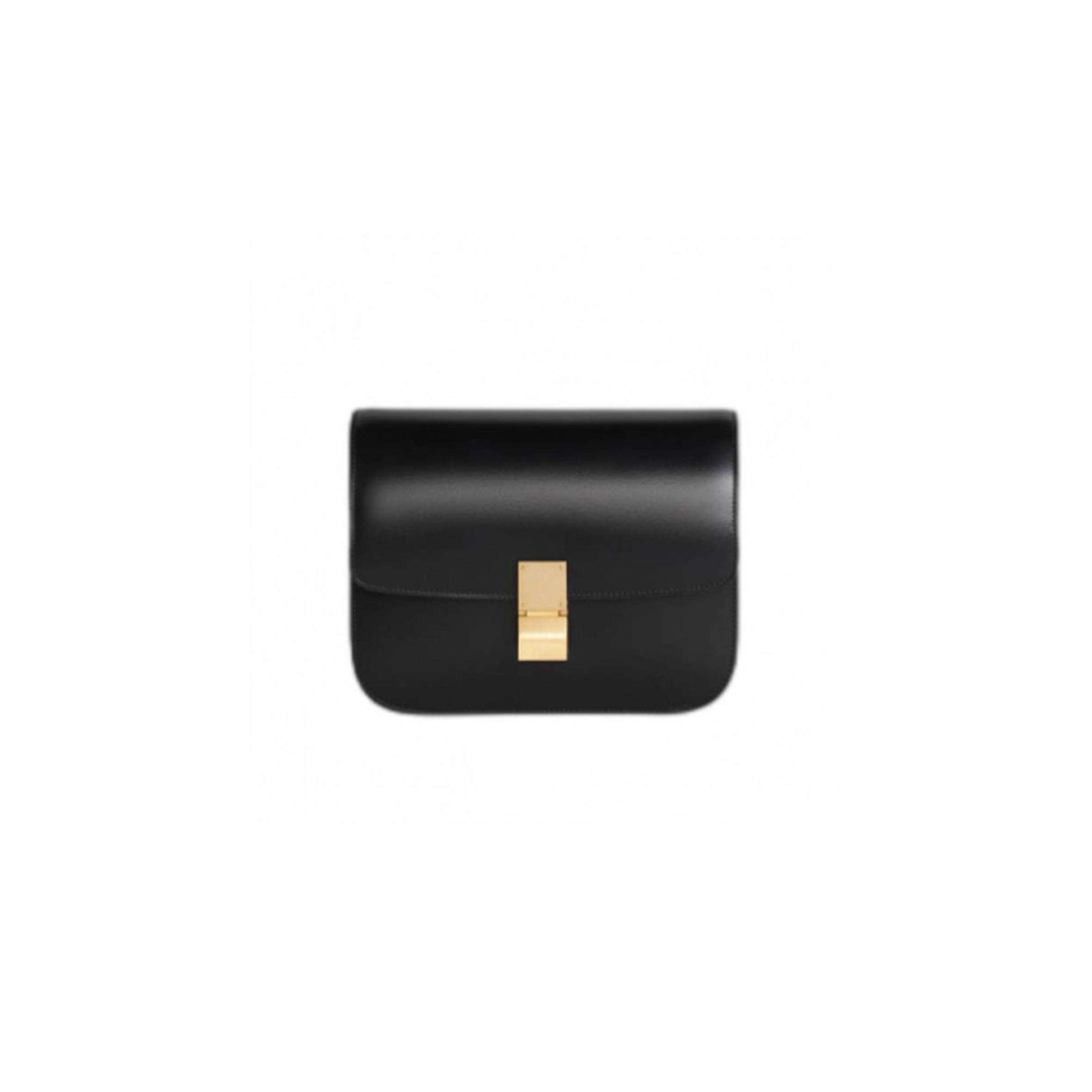 CELINE CLASSIC MEDIUM POLISHED COWHIDE LEATHER HAND BAG BLACK  189173DLS.38NO  (24cm*18cm*7cm)